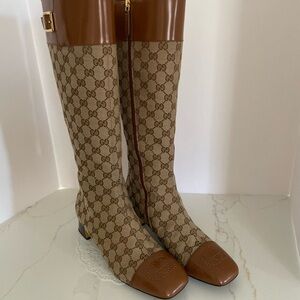 Gucci Monogram Brown Over the Knee Boots